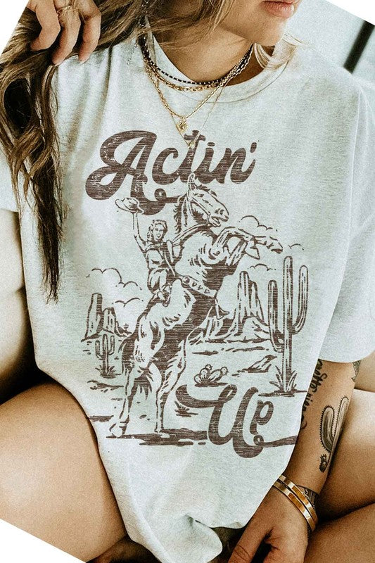 Western horse acting up tee shirt cowgirl